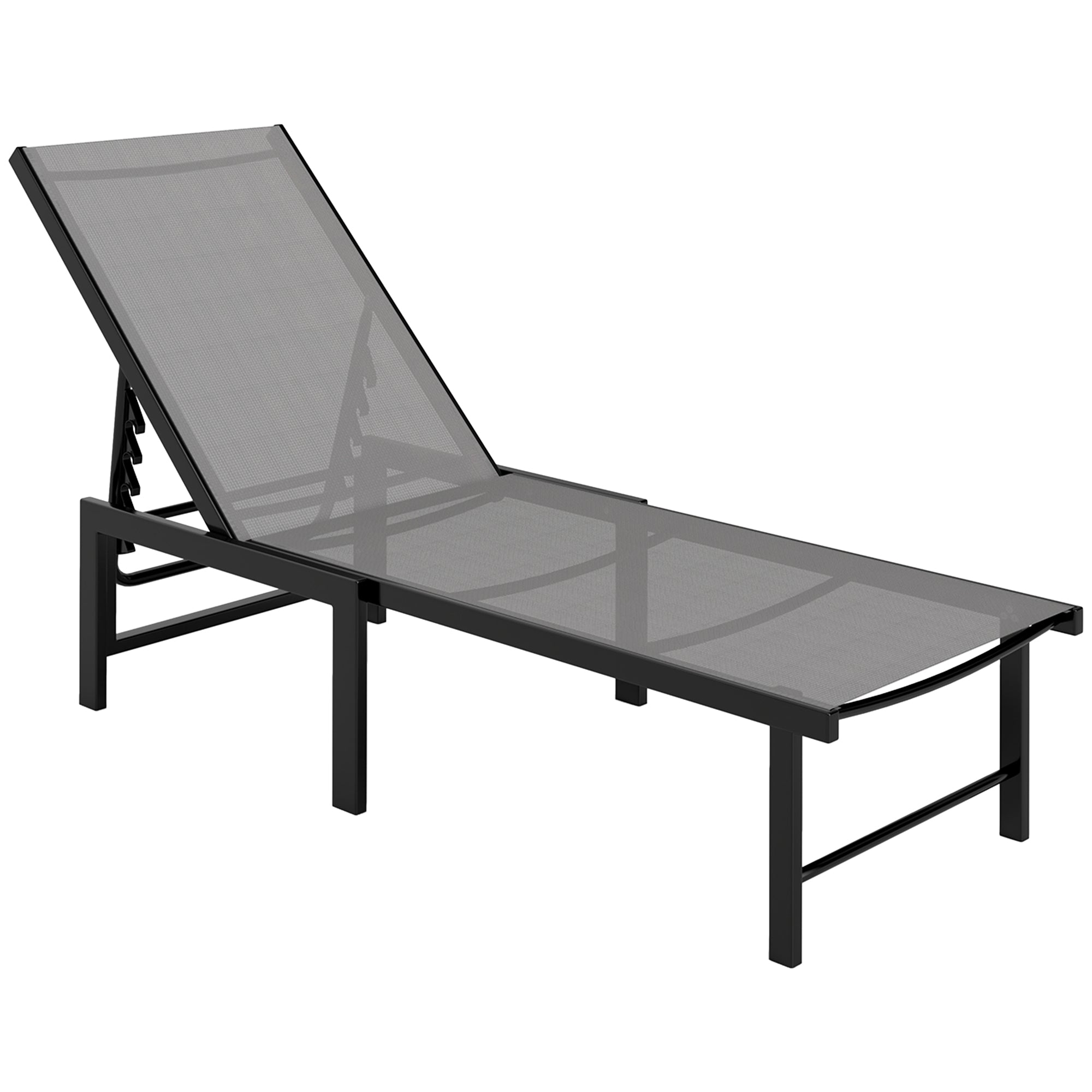 Outsunny Sun Lounger for Garden, 5-Level Adjustable Reclining Sun Lounger Chair, Flat Garden Lounger Sunbed with Texteline Seat, Steel Frame for Patio, Beach, Grey 
