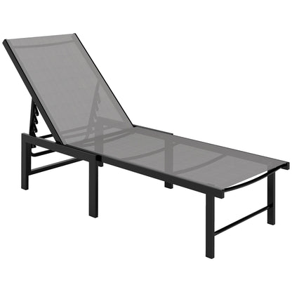 Outsunny Sun Lounger for Garden, 5-Level Adjustable Reclining Sun Lounger Chair, Flat Garden Lounger Sunbed with Texteline Seat, Steel Frame for Patio, Beach, Grey 
