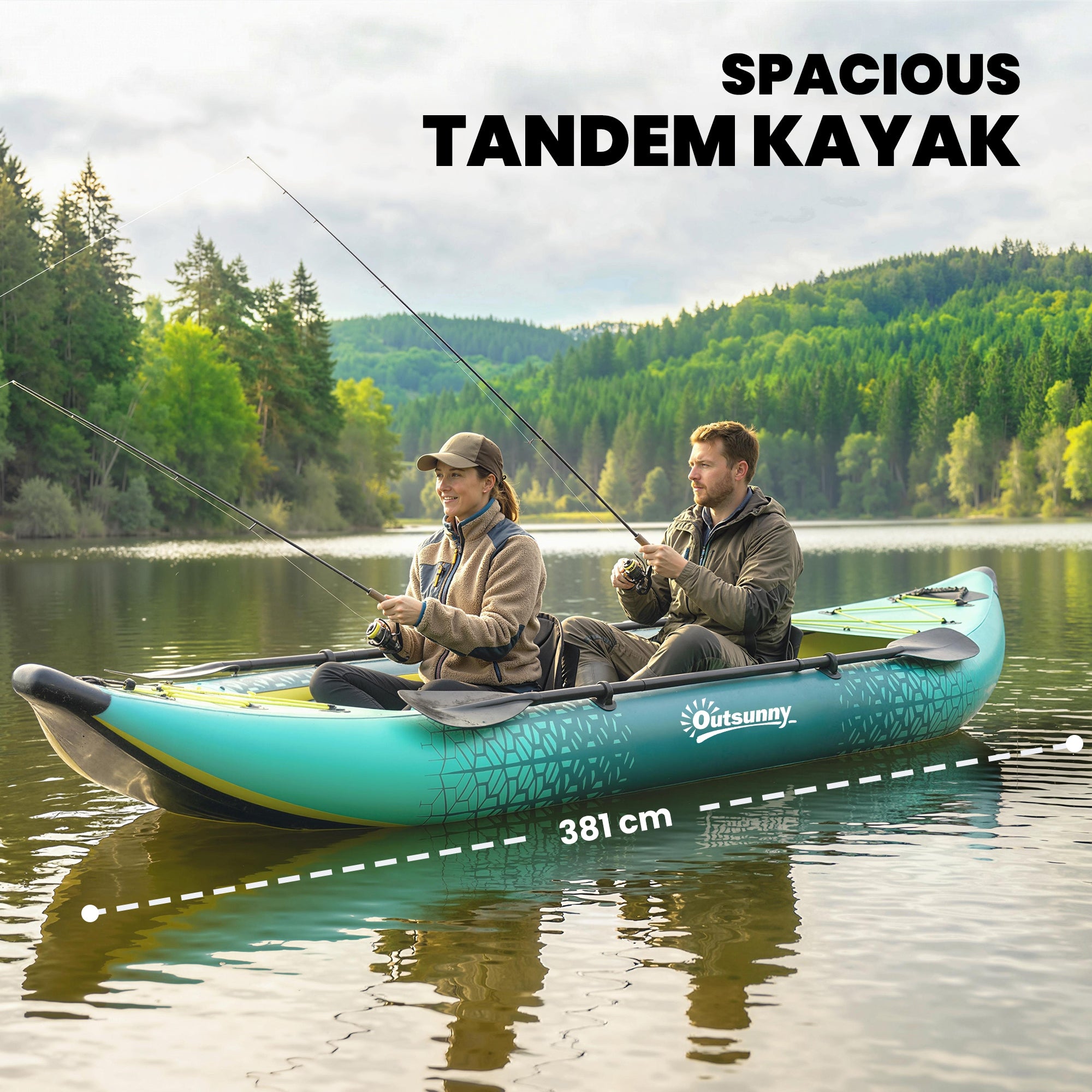 Outsunny 12.5' Inflatable Kayak Set, 2-person Sit on Canoe with Aluminium Oars, Blue and Yellow 