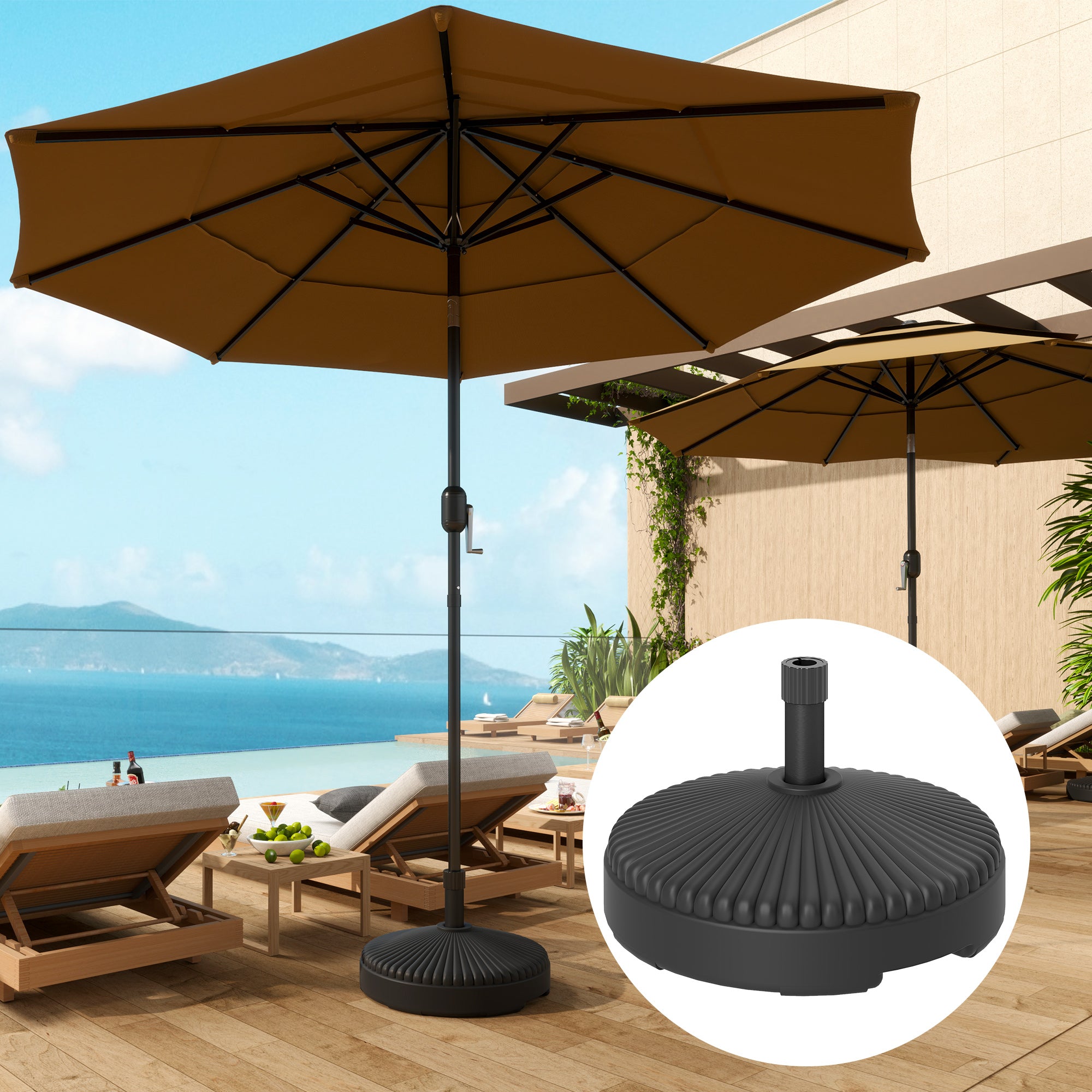 Outsunny Garden Parasol Base Holder, 28kg Sand Filled, 23kg Water Filled, Sun Umbrella Base, Φ55 x 30H cm Black 