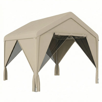 Outsunny 3 x 3 m Patio Gazebo with Netting & Curtains, Outdoor Canopy Shelter with Galvanised Steel Frame, Khaki 