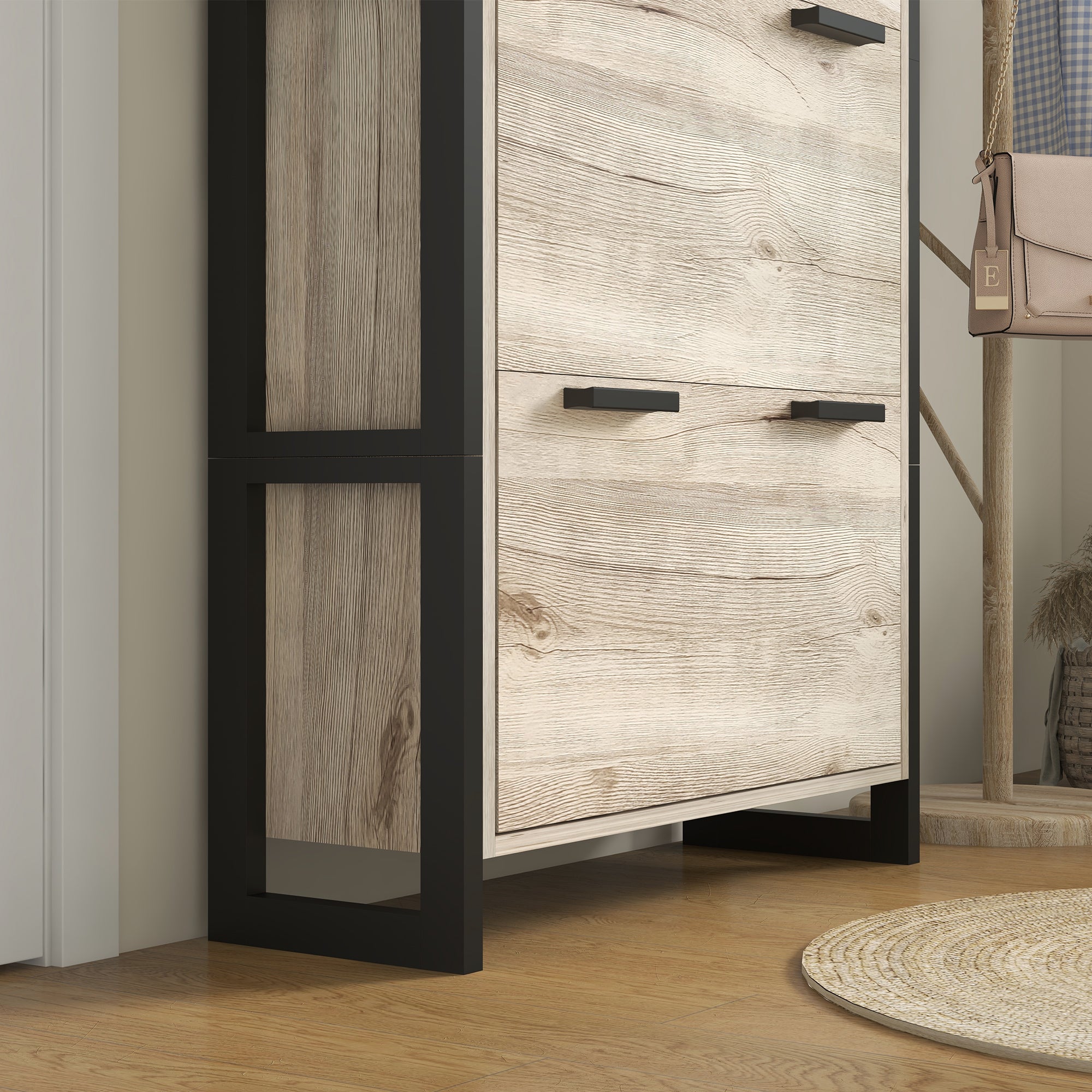 HOMCOM Shoe Storage Cabinet with 3 Flip Drawers Adjustable Shelf 18 Pairs Narrow Shoe Cupboard for Entryway Natural Wood-effect 