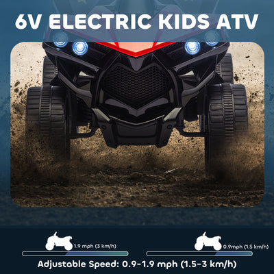AIYAPLAY 6V Kids ATV, 4 Wheeler Electric Ride on Car with Music and LED Headlights, for Ages 3-8 Years Boys and Girls, Red 