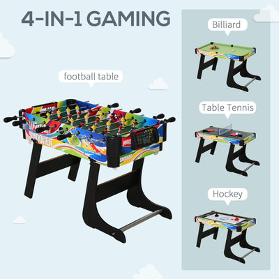 HOMCOM Folding Multi Gaming Table 4 in 1 Hockey, Football Table, Table Tennis, Billiards For Play Fun 