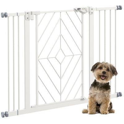 PawHut Pressure Fit Stair Gate Dog Gate w/ Auto Closing Door, Double Locking, Easy Installation, for 74-100cm Openings - White 