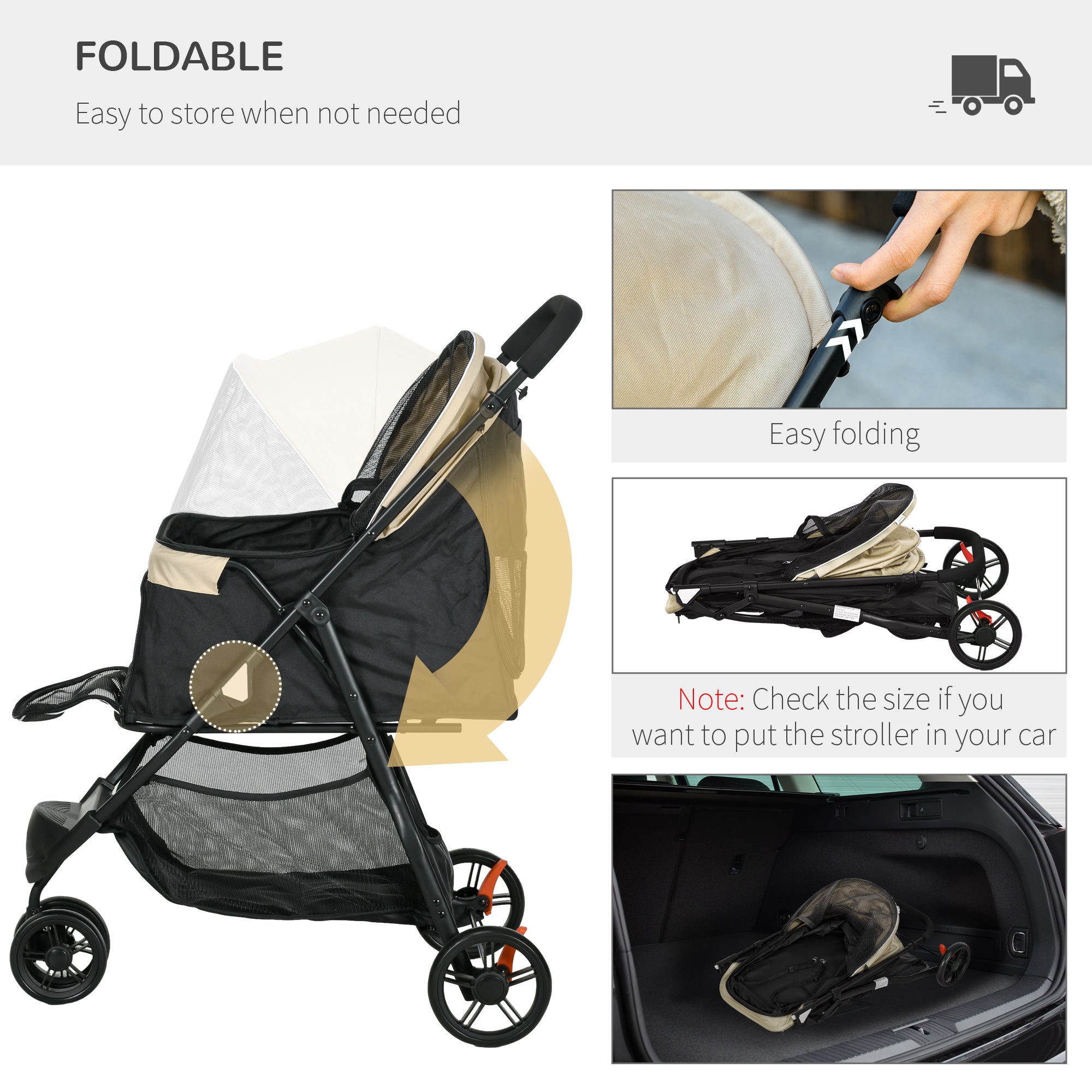 PawHut Foldable Pet Stroller w/ Rain Cover, for XS Dogs, S Dogs - Khaki 