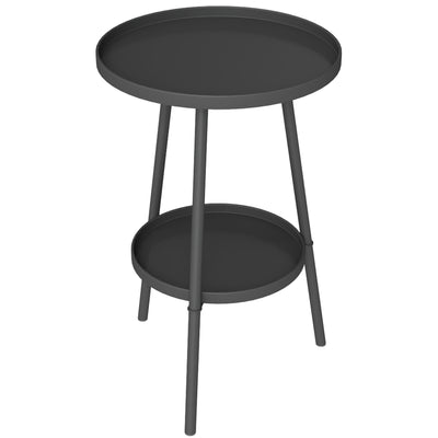 Outsunny Round Garden Table, 2-Tier Small Side Table, Metal Patio Table Coffee Table Dining Table for Porch Deck Balcony, Black 