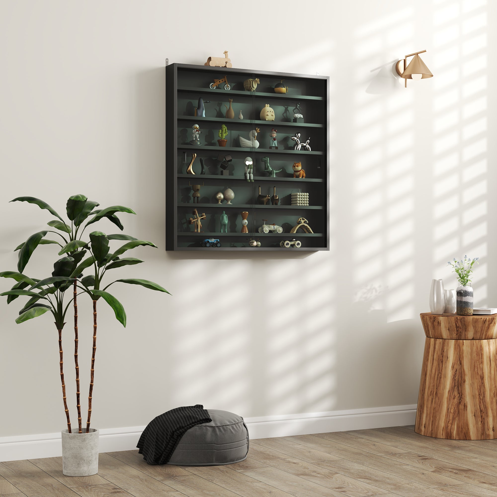 HOMCOM Six Shelf Display Cabinet, with Glass Doors - Black 