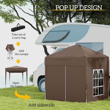 Outsunny 2 x 2 m Garden Pop Up Gazebo, Wedding Party Tent Marquee, Water Resistant Awning Canopy with Sidewalls, Windows, Carry Bag, Coffee 