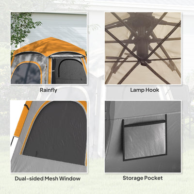 Outsunny Instant Camping Tent, 2/3/4 Person Easy Setup Family Tent with Vestibule, Rainfly, 4 Mesh Windows & 2 Doors, Hexagonal Design, Waterproof UV Protected Dome Tent, Light Grey 