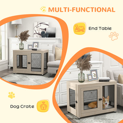 PawHut 2-in-1 Dog Cage & Side Table, with Two Doors, Cushion, for Large Dogs 