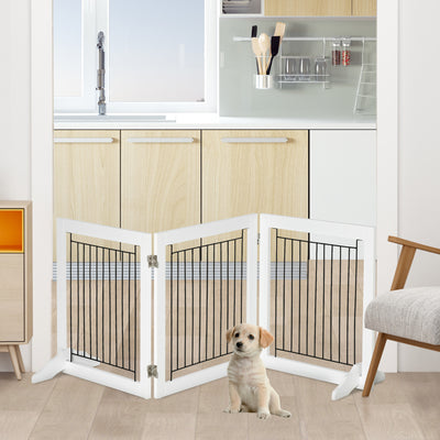 PawHut Foldable Pet Gate, with Three Panels & Two Support Feet - White 