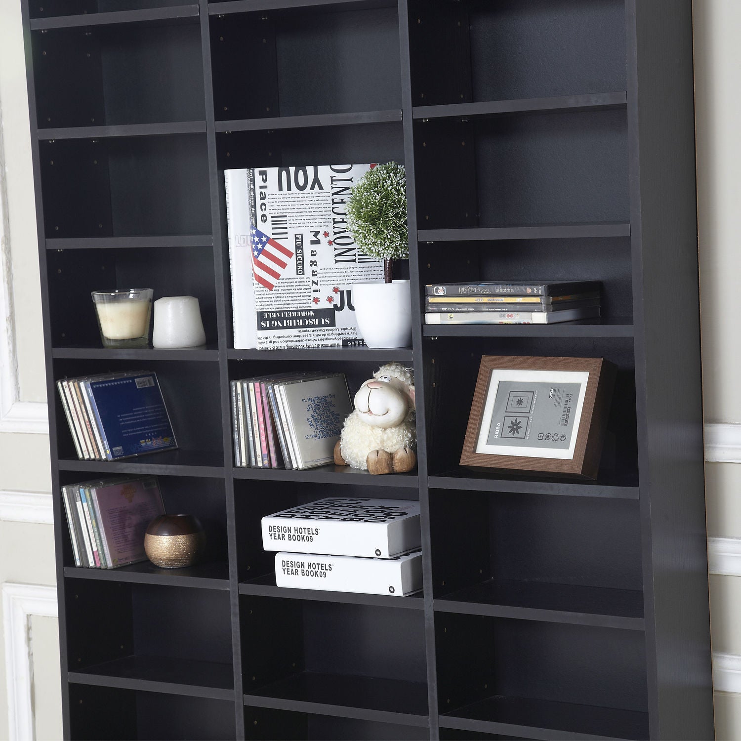 HOMCOM 1116 CD/ 528 DVD Storage Shelf Rack Media Storage Unit Shelves Racks Wooden Display Unit with 10 Adjustable Shelves, Black 