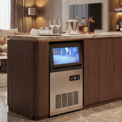HOMCOM Commercial Ice Maker Machine, 45kg/24H Stainless Steel Under Counter or Freestanding Ice Machine, Silver 