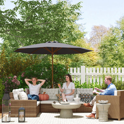 Outsunny 3m Wood Pole Parasol Umbrella - Grey 