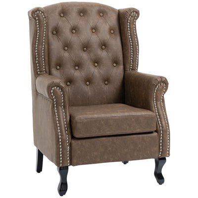 HOMCOM Wingback Accent Chair Tufted Chesterfield-style Armchair with Nail Head Trim for Living Room Bedroom Brown 