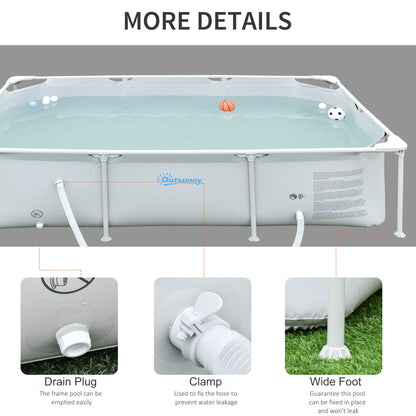 Outsunny Steel Frame Pool with Filter Pump, Filter Cartridge, Reinforced Sidewalls Rust Resistant Above Ground Swimming Pool 252 x 152 x 65cm, Grey 