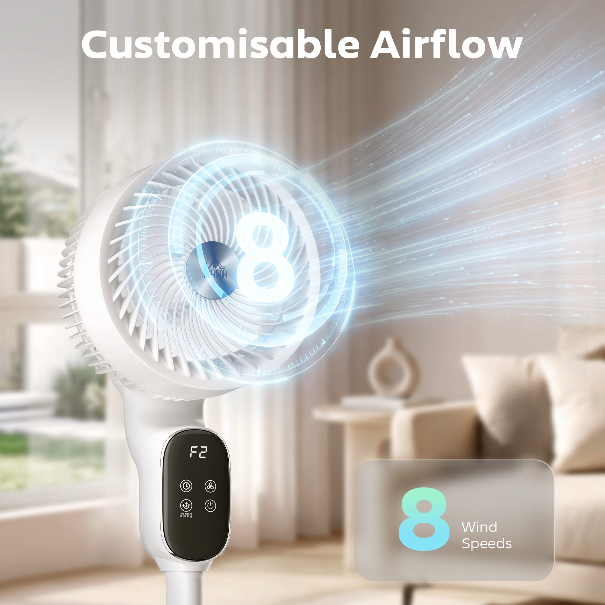 HOMCOM 20 dB Silent Standing Fan for Bedroom, 39in Pedestal Fan with Remote, Oscillating, 8 Speeds, Adjustable Height, White 