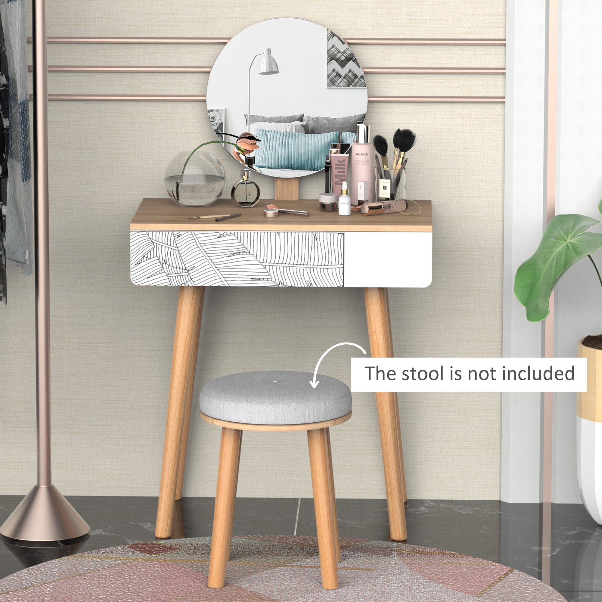 HOMCOM Dressing Table with Drawer and Mirror height adjustable Wooden Oak Color  Bedroom Dressing Room Elegant and Durable 