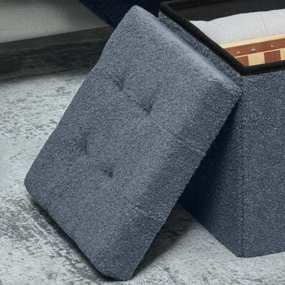 HOMCOM Foldable Sherpa Fleece Storage Ottoman - Blue 