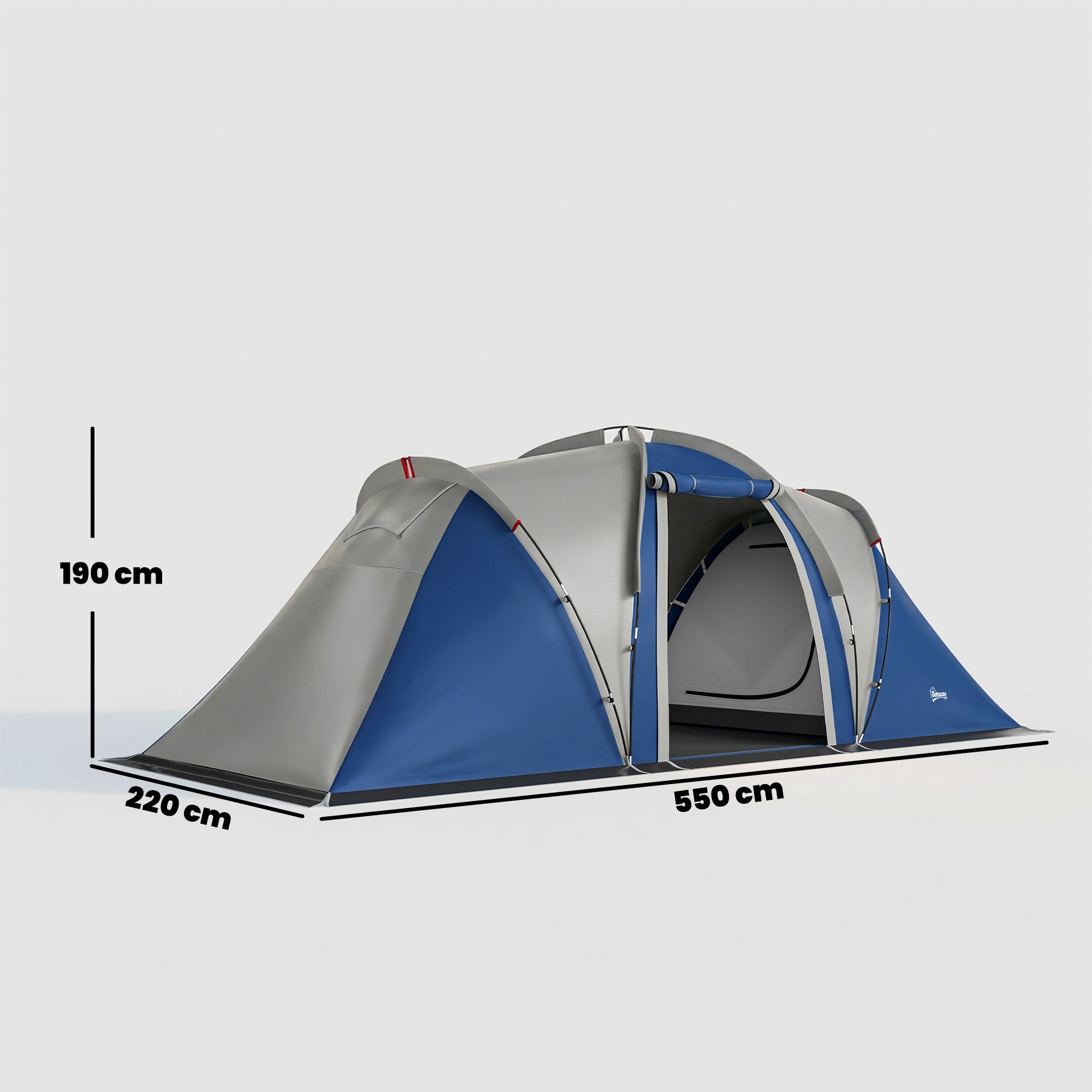 Outsunny Family Camping Tent 3000mm Waterproof Windproof Tunnel Tent 8-12 Person, Navy Blue & Light Grey 