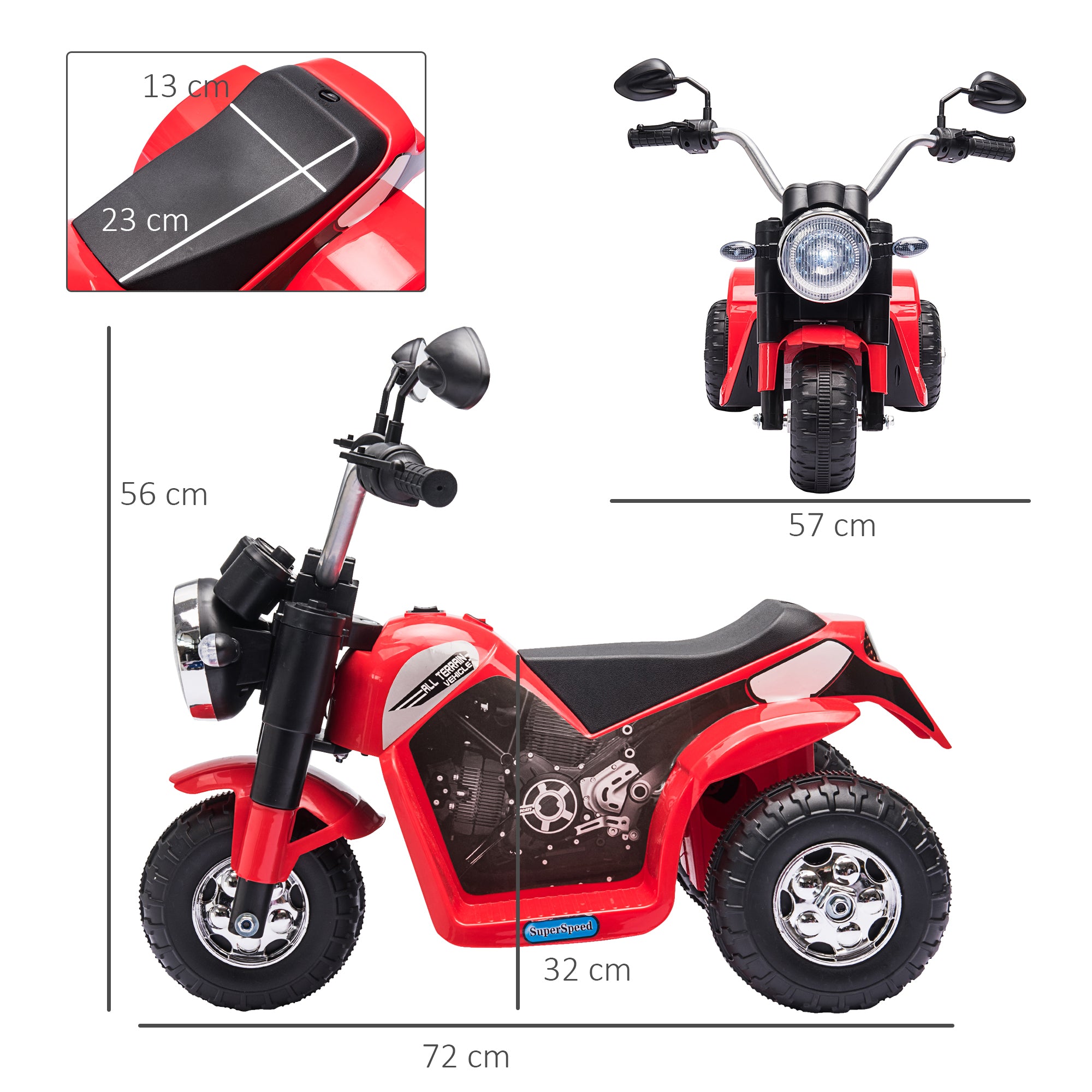 HOMCOM 6V Kids Electric Motorbike 3 Wheels Ride On Toy with Horn Headlights Realistic Sounds for Girl Boy 18 - 36 Months Red 