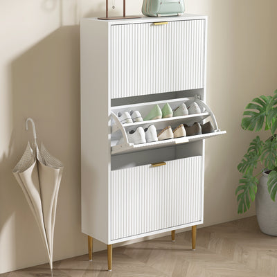 HOMCOM Narrow Shoe Cabinet with 3 Flip Drawers - White 