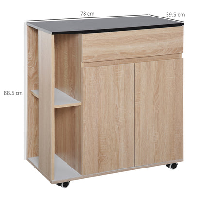 HOMCOM Kitchen Storage Trolley Cart Cupboard Rolling Island Shelves Cabinet With Door and Drawer Locking Wheels 