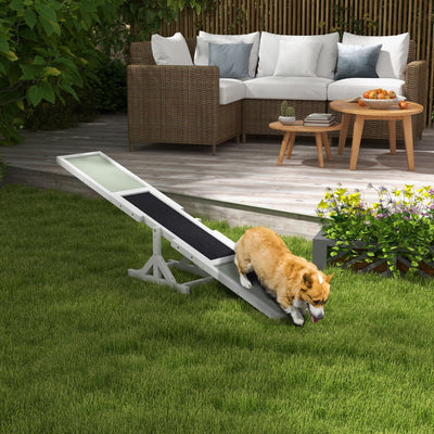 PawHut Wooden Pet Seesaw for Big Dogs, Dog Agility Equipment with Anti-Slip Surface - White 