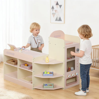 AIYAPLAY Kids Grocery Store, Children Supermarket Playset with Cash Register, Vending Machine, Display Shelves 