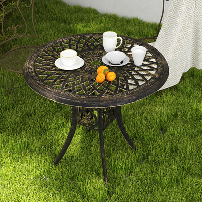 Outsunny 78 cm Round Garden Dining Table with Parasol Hole Antique Cast Aluminium Outdoor Table Only, Bronze Tone 