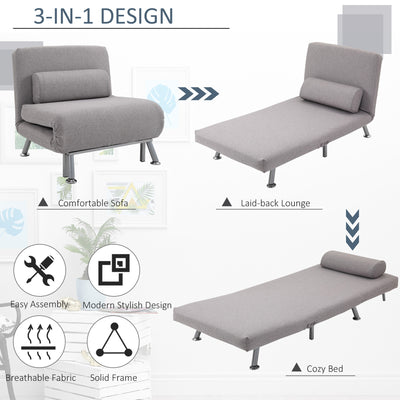 HOMCOM Adjustable Back Futon Sofa Chair - Grey 