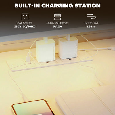 HOMCOM 147cm Gaming Desk with Charging Station and Monitor Stand, Computer Table for Home Office with RGB Lights, White 