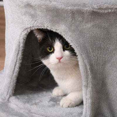 PawHut Cat Tree for Indoor Cats Kitten Tower Multi-level Activity Centre Pet Furniture with Scratching Post Condo Hanging Ropes Plush Perches Grey 