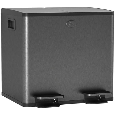 HOMCOM 30L Dual Compartment Stainless Steel Bin, with Deodoriser Holders - Black 
