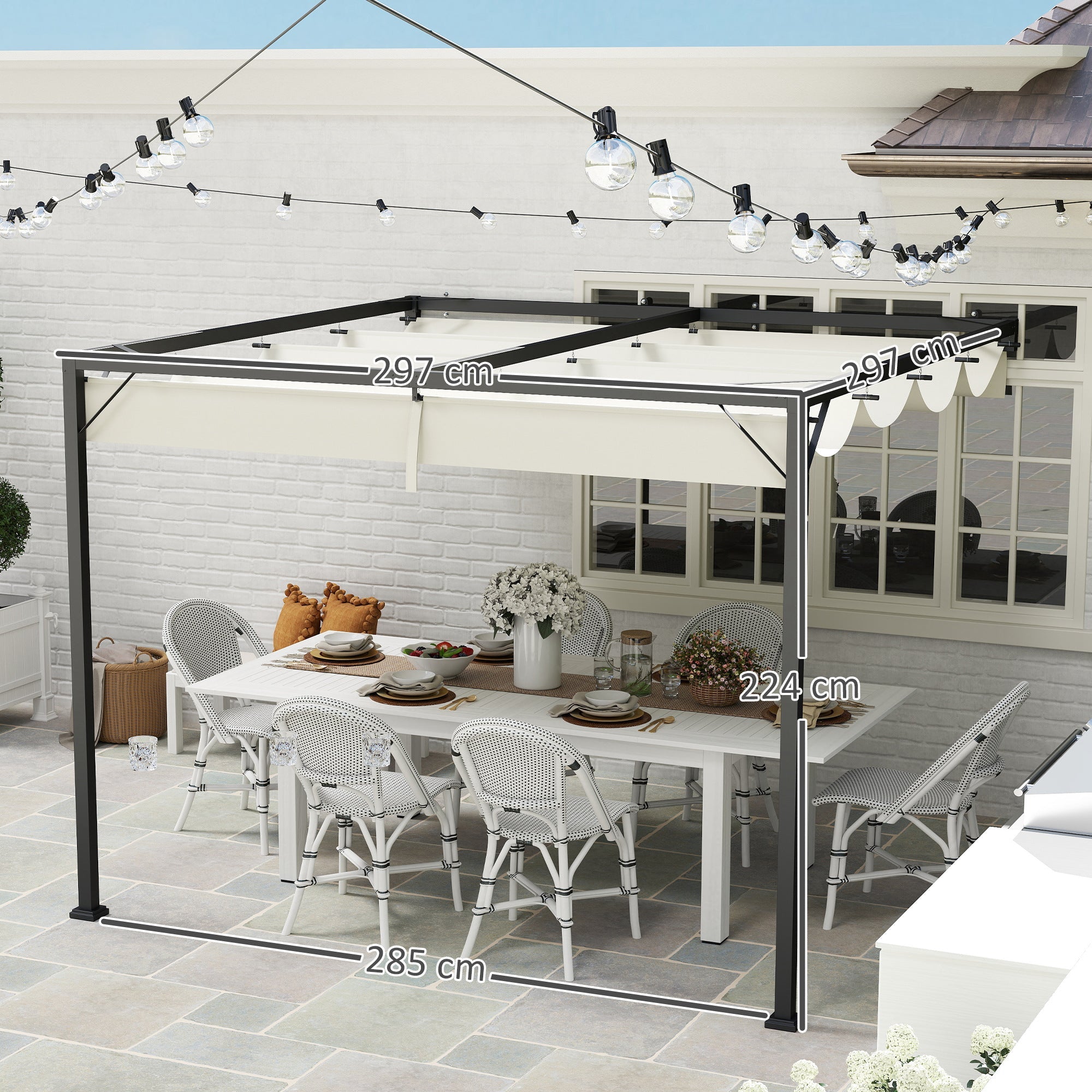 Outsunny 3 x 3(m) Outdoor Pergola with Retractable Canopy -Cream White 