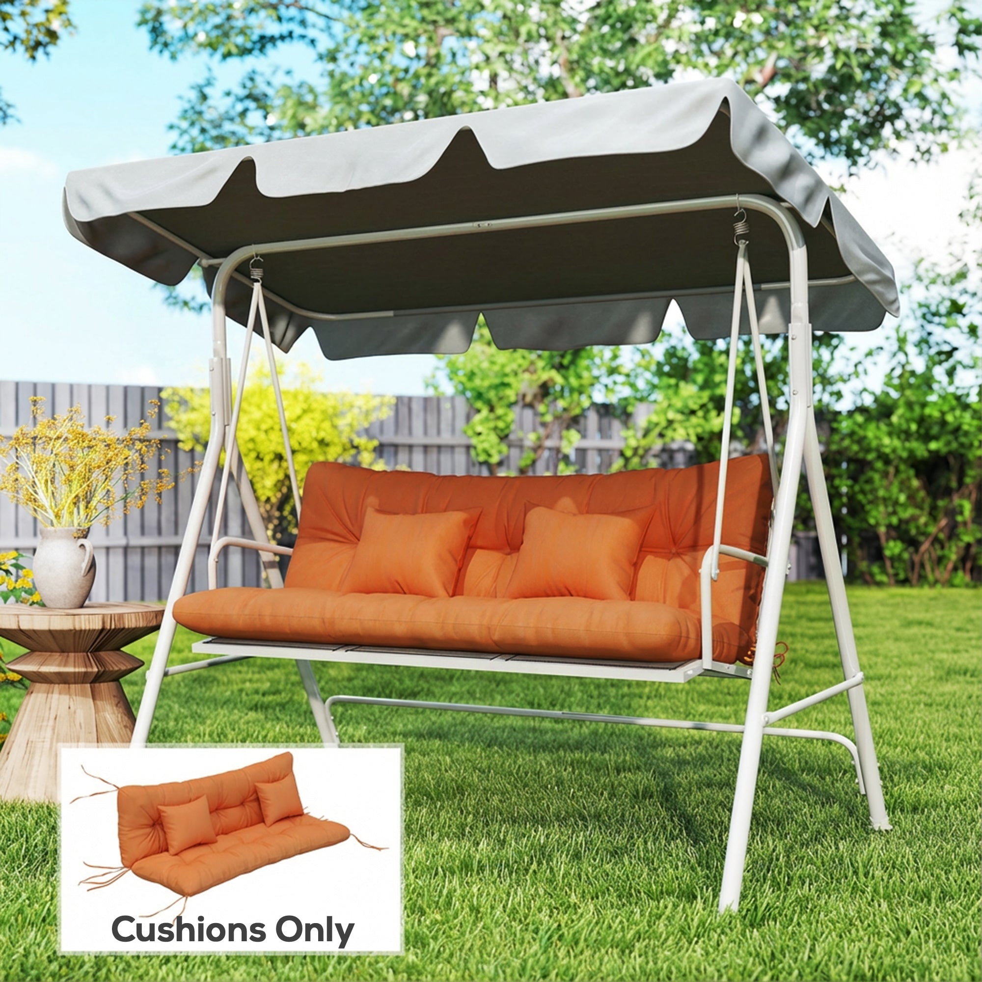 Outsunny Outdoor Seat Cushions Back Cushion with 2 Pillows, Water Repellent Seat Pads for 3-Seater Chair, Orange 