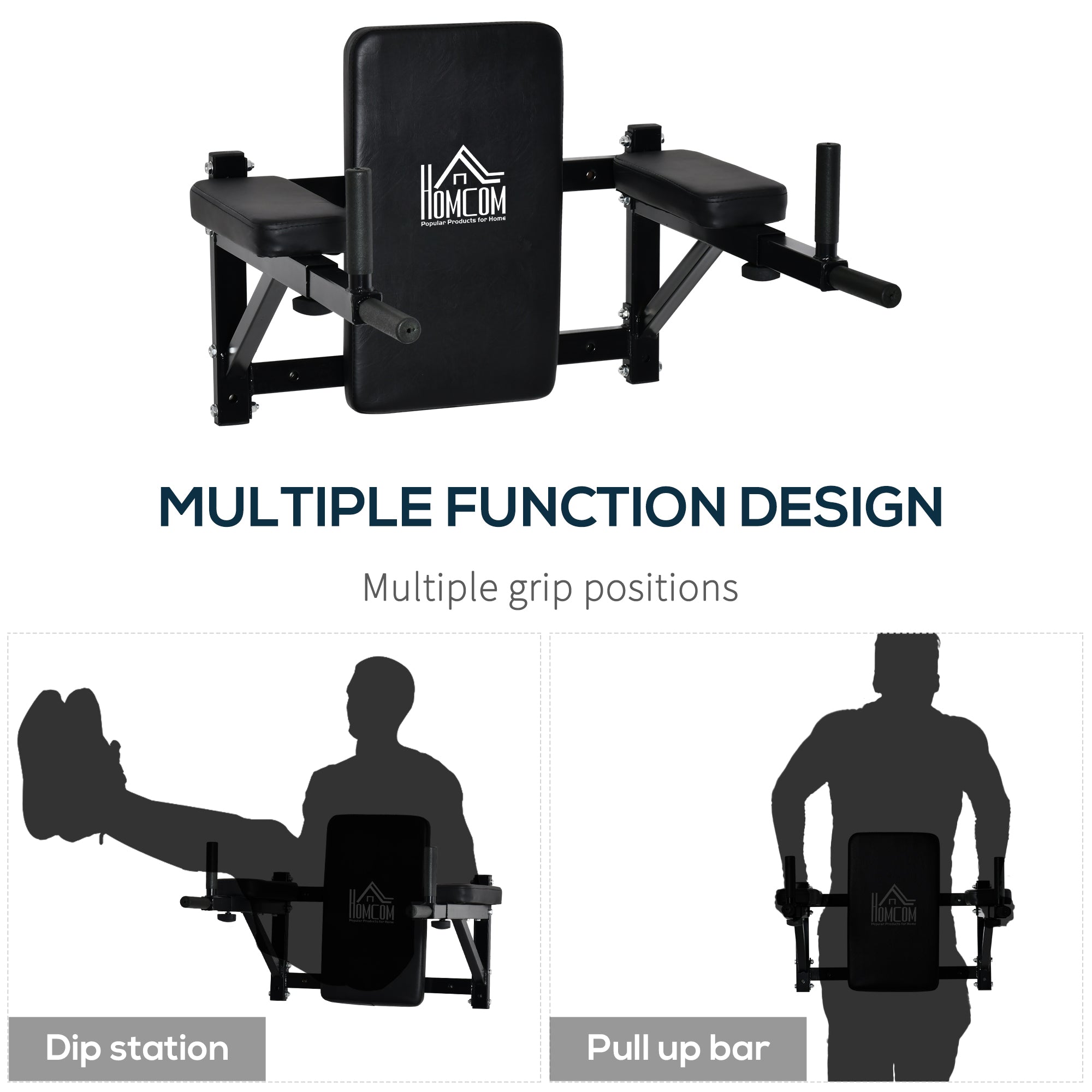 HOMCOM Wall Mounted Dip Station Knee Leg Raise Chin Up Pull Up Rack Home Gym Fitness Exercise Workout Bars New 