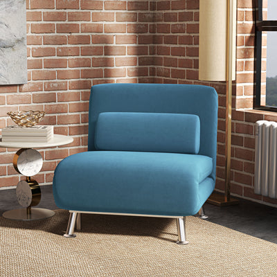 HOMCOM Single Velvet-Feel Sleeper Chair - Blue 