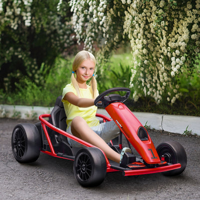 HOMCOM 24V Electric Go Kart for Kids, Drift Ride-On Racing Go Kart with 2 Speeds, for Boys Girls Aged 8-12 Years Old, Red 