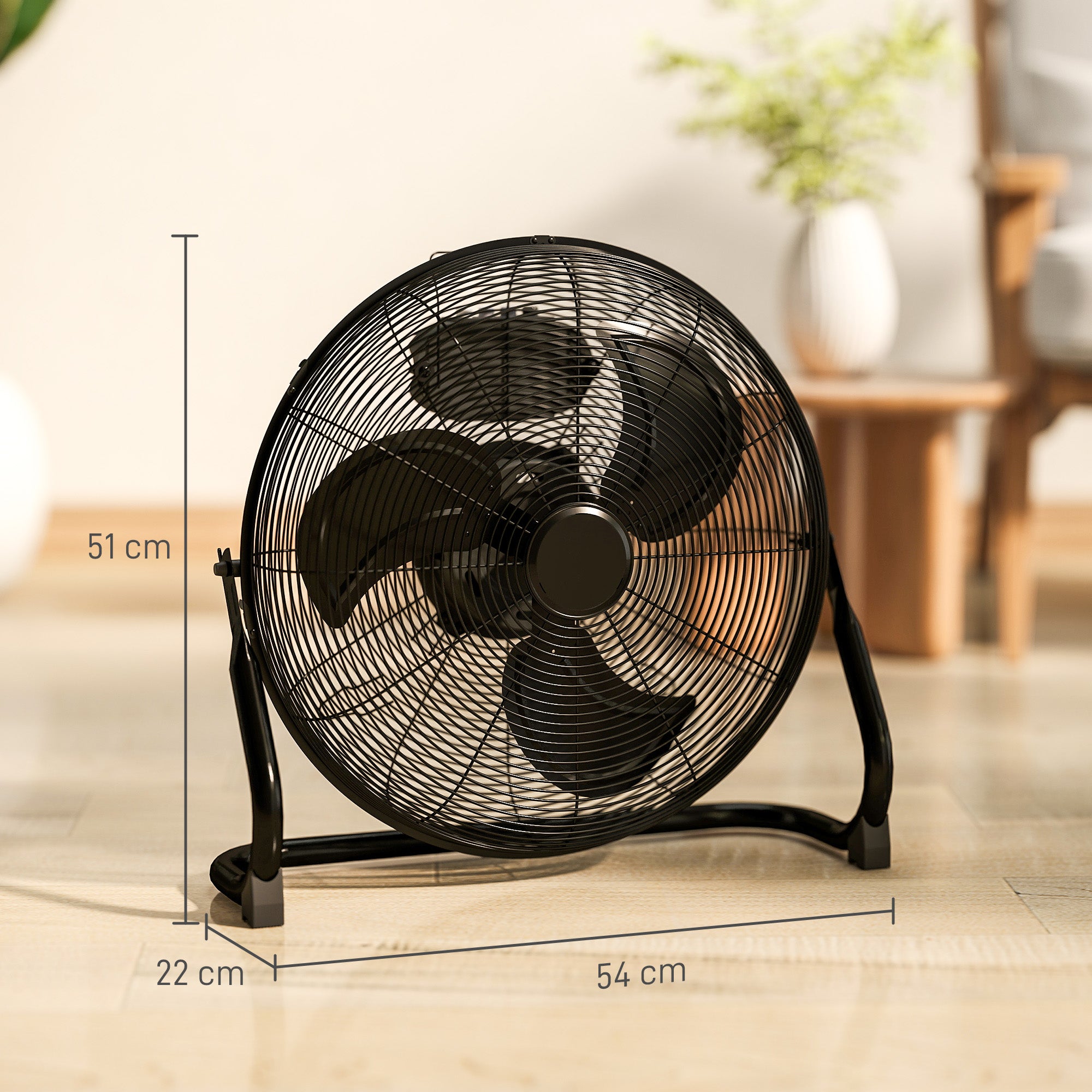 HOMCOM Metal Floor Fan with Tilting, High Velocity, 3 Speed, Portable Gym Fan for Home Office, Black 