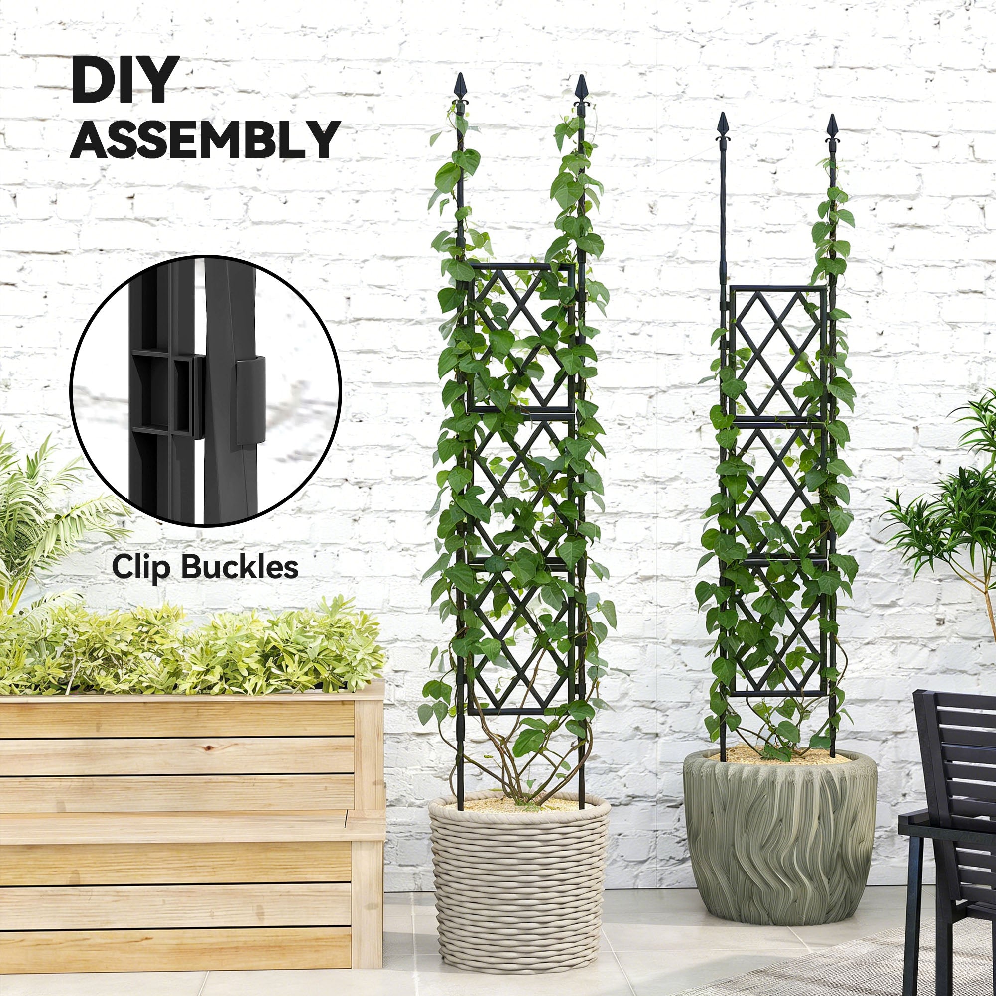 Outsunny Foldable Garden Trellis, Lattice Climbing Support Trellis for Garden, DIY Assembly, 85 x 197 cm, Black 