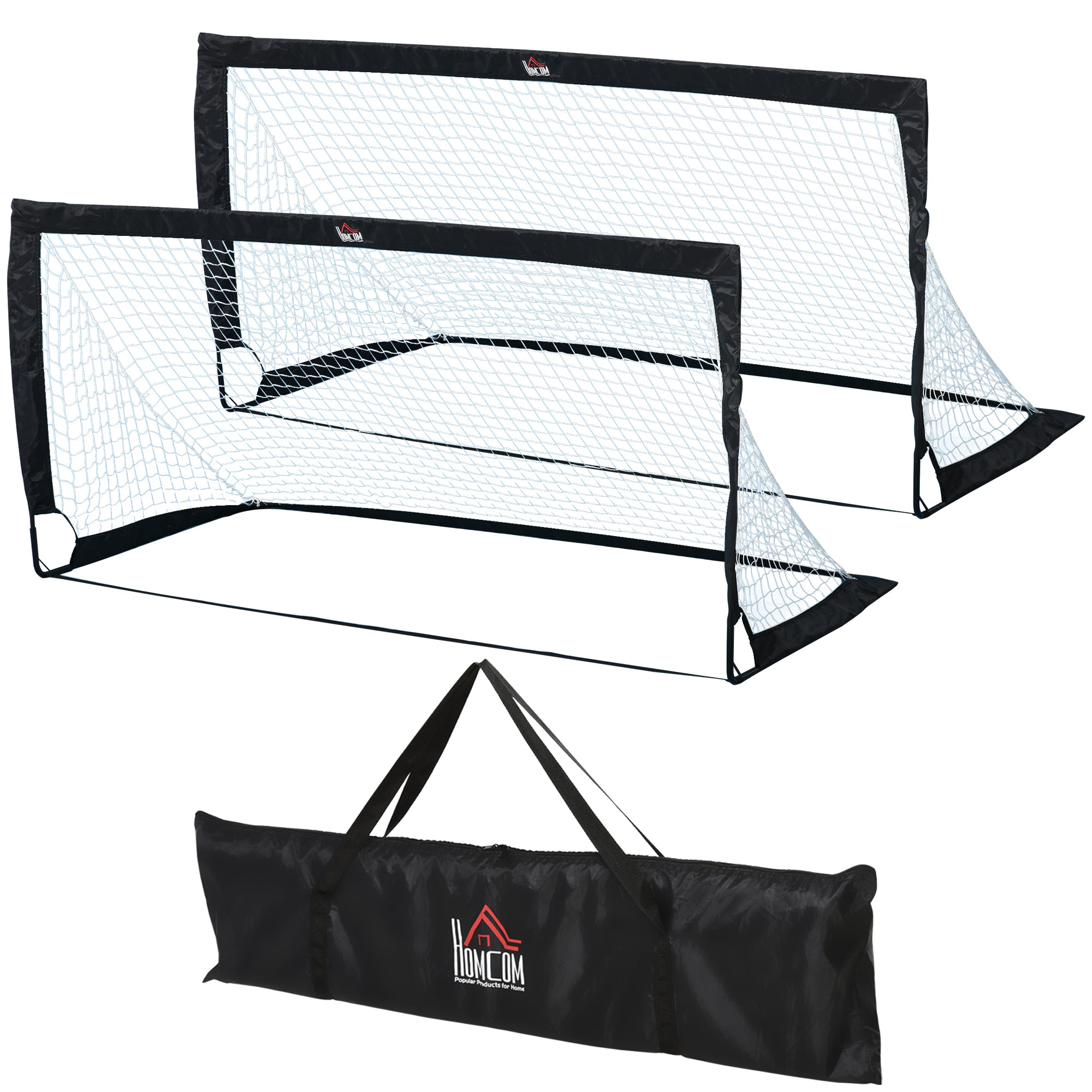 HOMCOM Set of 2 Football Goal Net 6 x 3 ft Foldable Outdoor Sport Training Teens Adults Football with Carrying Bag Black 