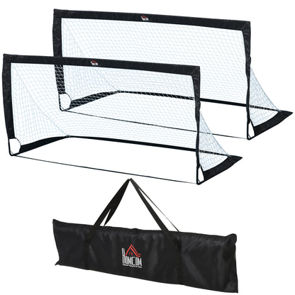 HOMCOM Set of 2 Football Goal Net 6 x 3 ft Foldable Outdoor Sport Training Teens Adults Football with Carrying Bag Black 