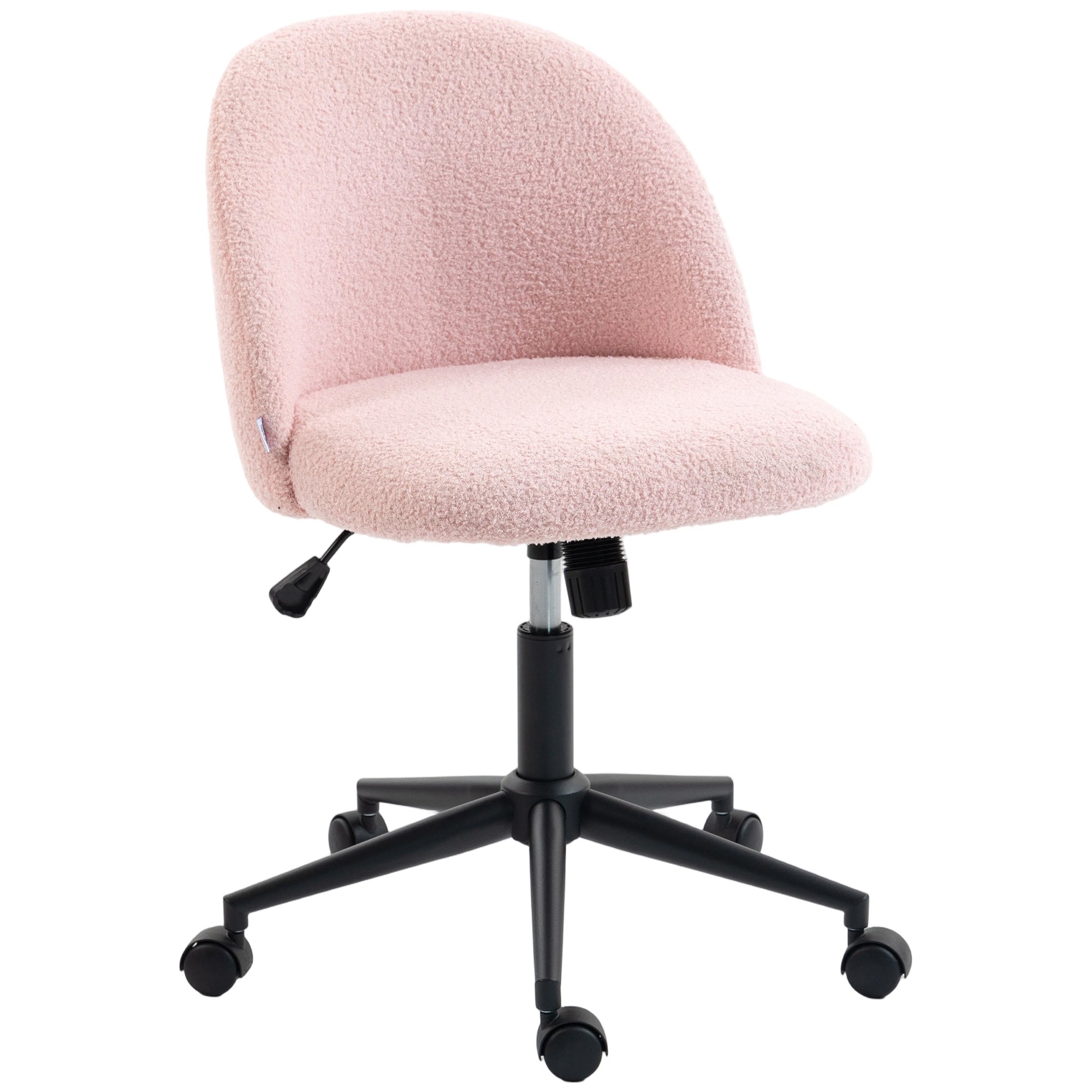 HOMCOM Teddy Fleece Office Chair with Wheels - Light Pink 