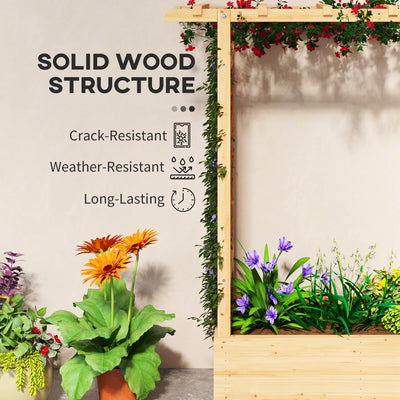 Outsunny Garden Planter with Trellis, Wooden Raised Bed for Garden with Hanging Roof and Drainage Holes, Outdoor Trellis Planter Box for Vegetables, Herbs and Flowers, 110 x 44 x 113 cm, Natural 