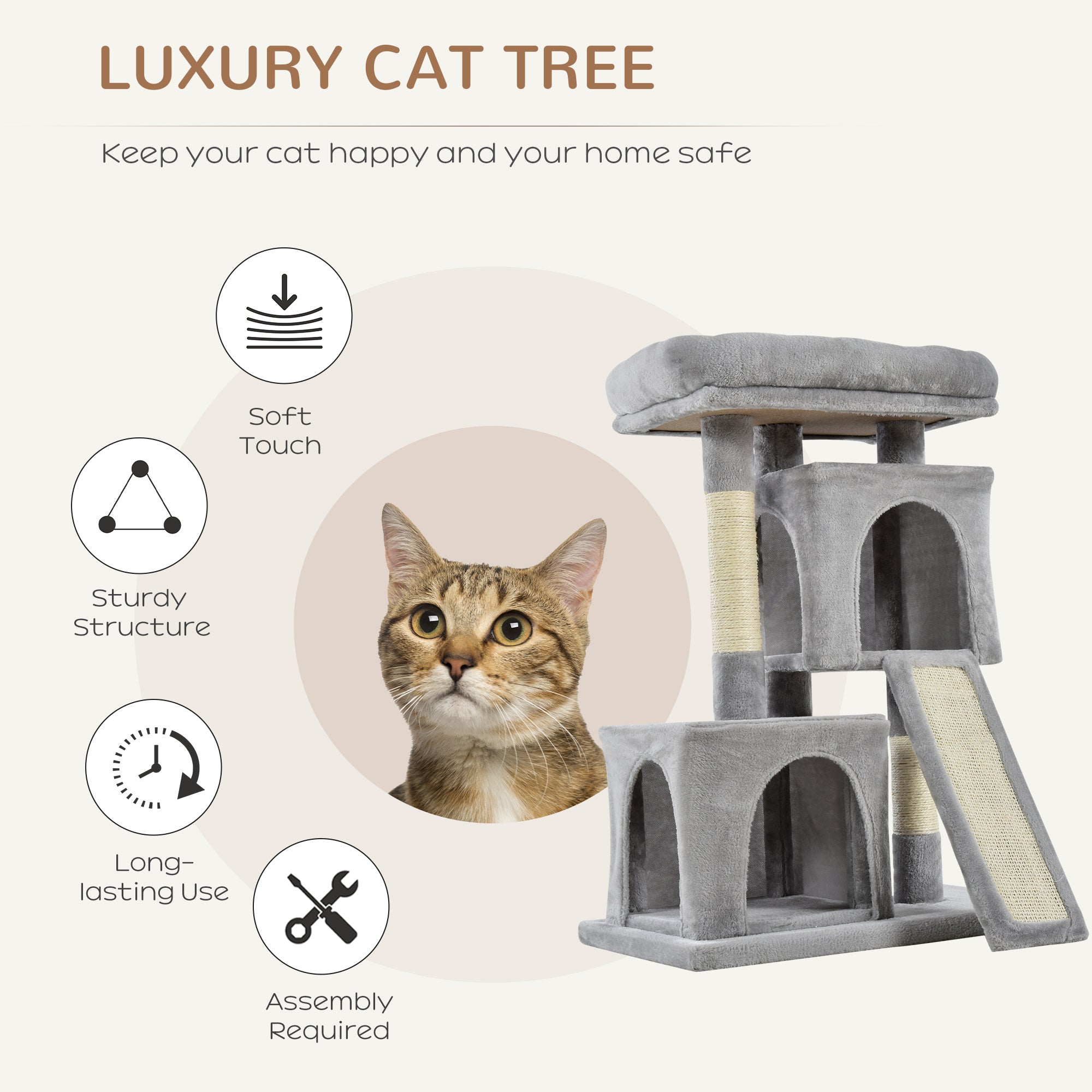 PawHut Cat Tree for Indoor Cats 83cm Cat Scratching Post Scratch Board Kitten Tower Climbing Frame Grey 