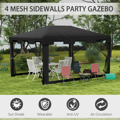 Outsunny 4 x 3 m Party Tent Wedding Gazebo Outdoor Waterproof PE Canopy Shade with Panel 