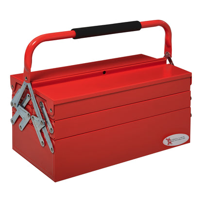 DURHAND Metal Tool Box 3 Tier 5 Tray Professional Portable Storage Cabinet Workshop Cantilever Toolbox with Carry Handle, 45cmx20cmx34.5cm, Red 