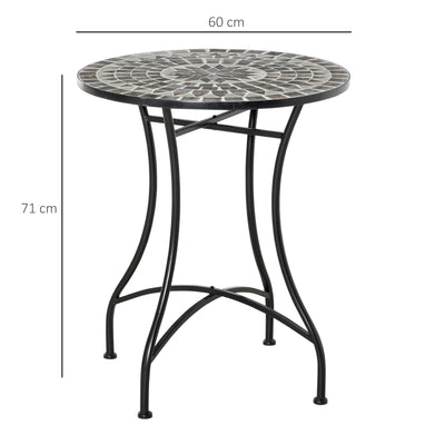 Outsunny Round Mosaic Tabletop Garden Table - Grey/Black 